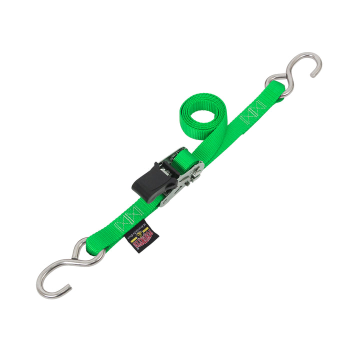 1in EASY GRIP Stainless Ratchet with Stainless S-Hooks for motorcycles, boats, watercraft and cargo#color_green
