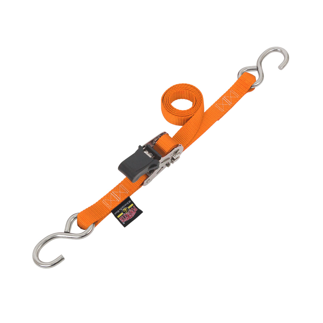 1in EASY GRIP Stainless Ratchet with Stainless S-Hooks for motorcycles, boats, watercraft and cargo#color_orange