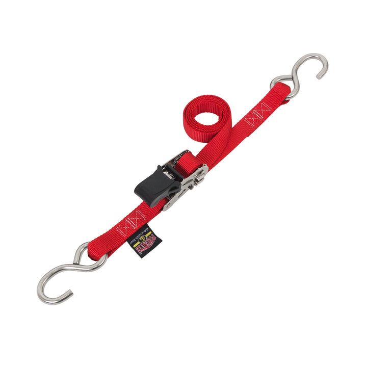 1in EASY GRIP Stainless Ratchet with Stainless S-Hooks for motorcycles, boats, watercraft and cargo#color_red