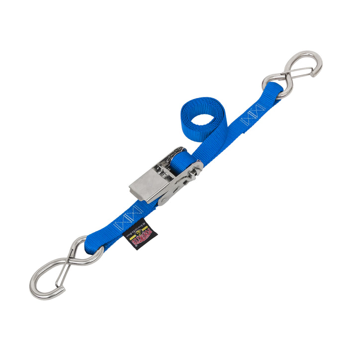 1in STAINLESS SLIMLINE RATCHET with STAINLESS LATCH HOOKS for motorcycles, boats watercraft and cargo#color_blue