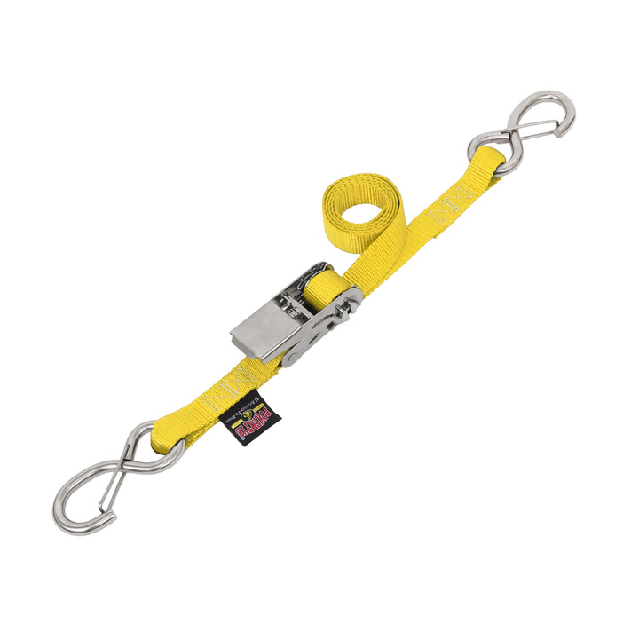 1in STAINLESS SLIMLINE RATCHET with STAINLESS LATCH HOOKS for motorcycles, boats watercraft and cargo#color_yellow