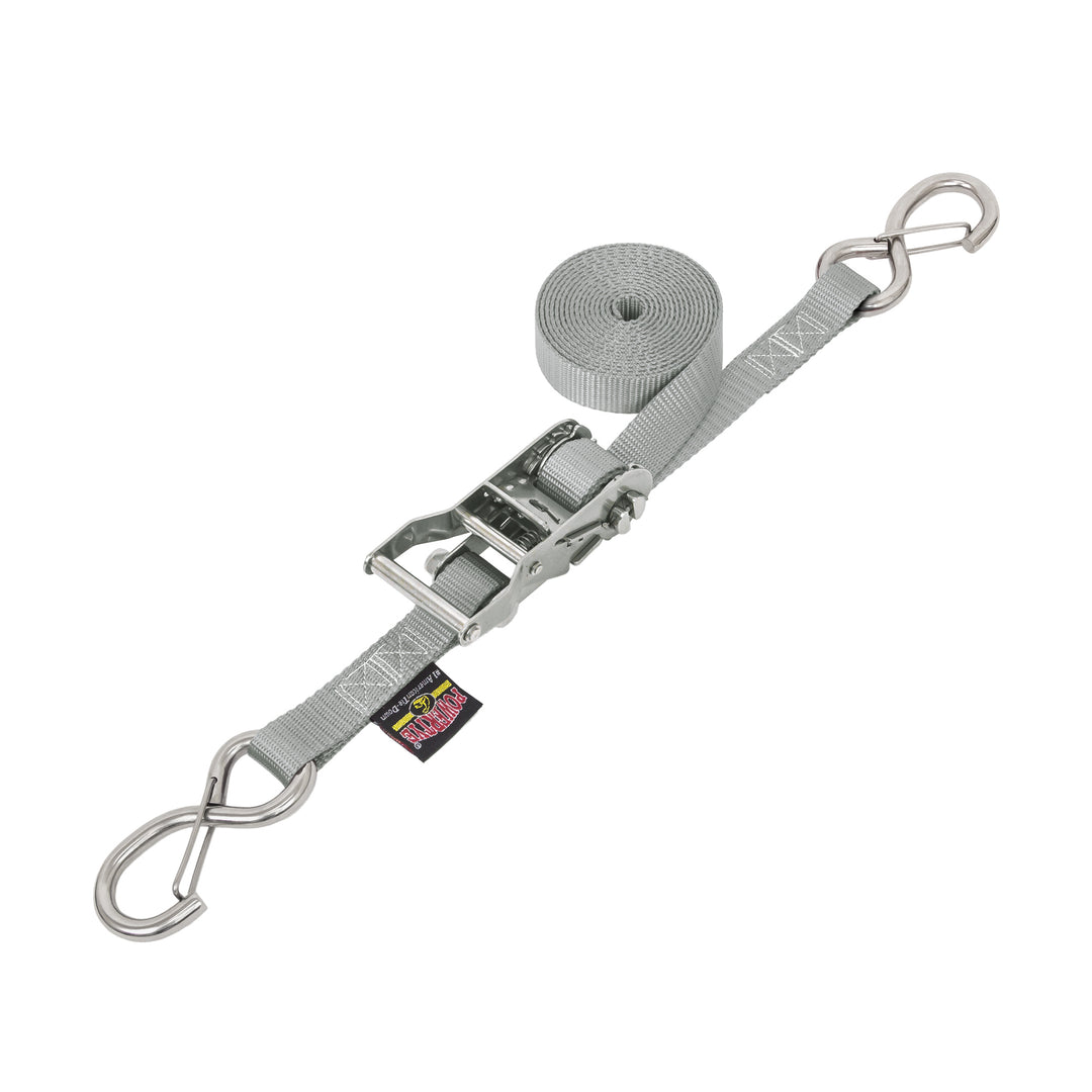 1in STAINLESS WIDE RATCHET with STAINLESS LATCH HOOKS for motorcycles, boats watercraft and cargo#color_silver