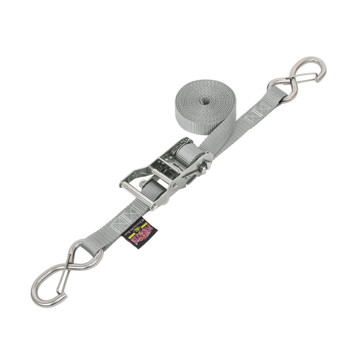 1in STAINLESS WIDE RATCHET with STAINLESS LATCH HOOKS for motorcycles, boats watercraft and cargo#color_silver