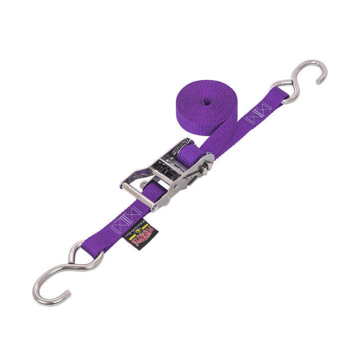 1in STAINLESS WIDE RATCHET with STAINLESS S-HOOKS for motorcycles, boats watercraft and cargo#color_purple