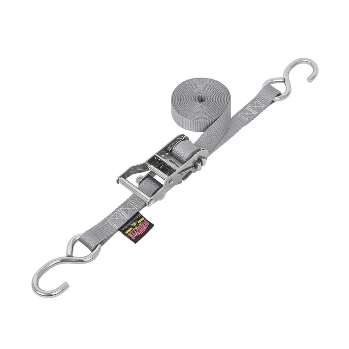 1in STAINLESS WIDE RATCHET with STAINLESS S-HOOKS for motorcycles, boats watercraft and cargo#color_silver