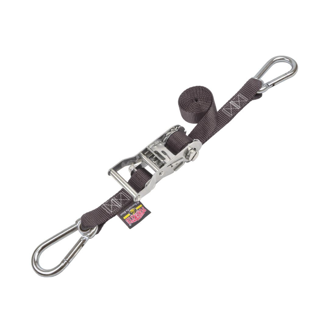 1in STAINLESS WIDE RATCHET with STAINLESS STEEL CARABINER HOOKS for motorcycles, boats watercraft and cargo#color_black