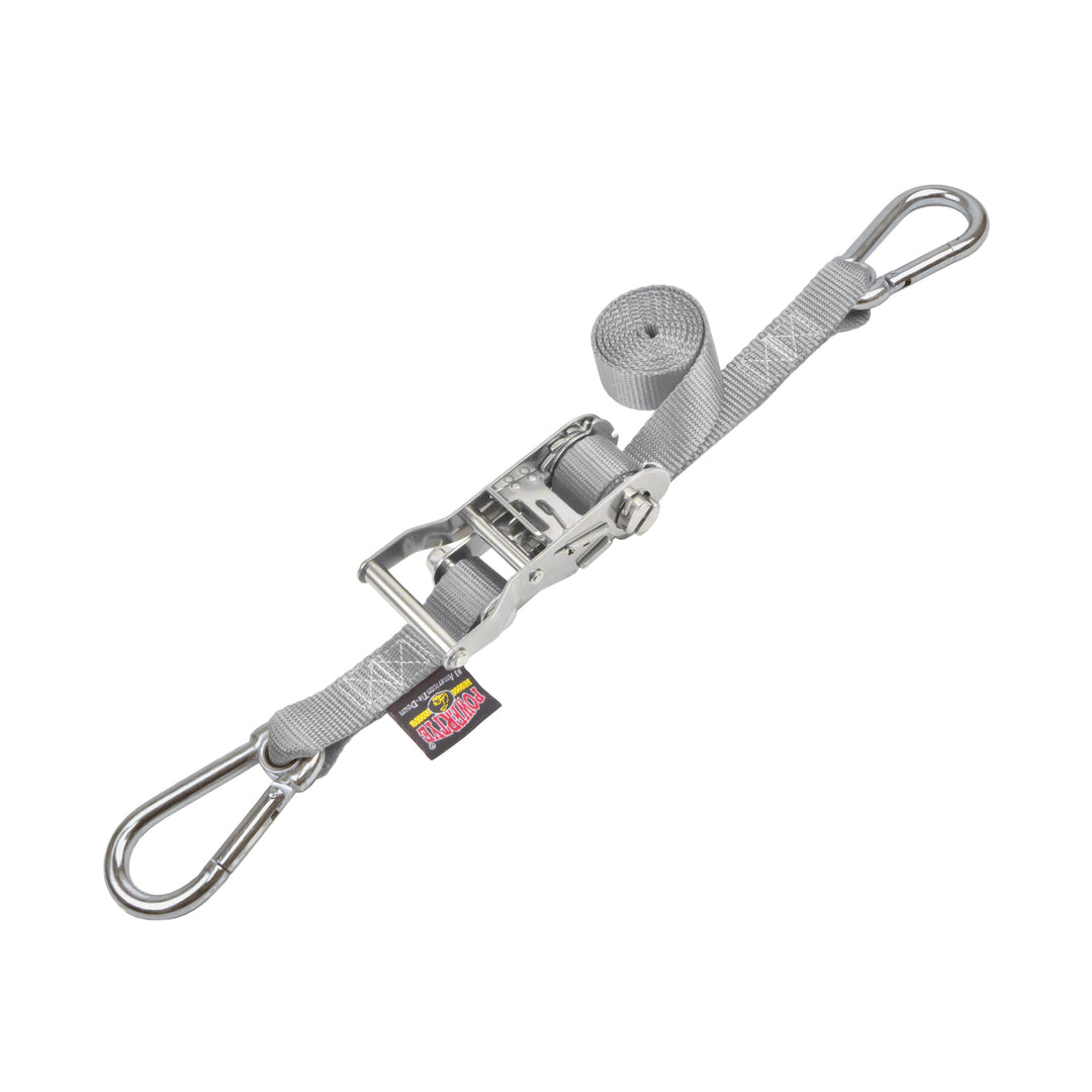 1in STAINLESS WIDE RATCHET with STAINLESS STEEL CARABINER HOOKS for motorcycles, boats watercraft and cargo#color_silver
