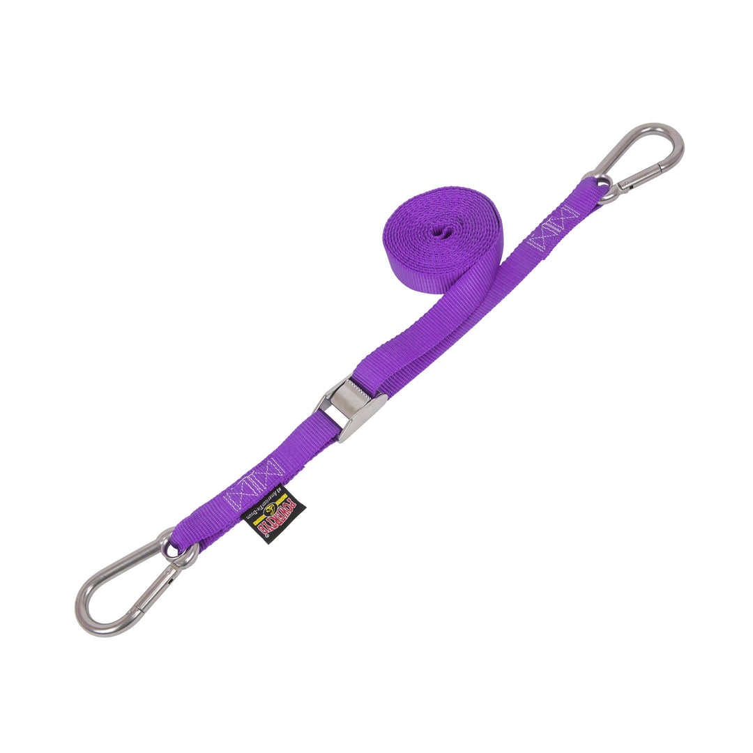 1in STAINLESS CAM BUCKLE TIE - DOWN with STAINLESS CARABINER HOOKS (each) - PowerTye#color_purple