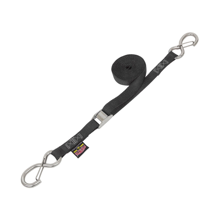 1in STAINLESS CAM BUCKLE TIE - DOWN with STAINLESS LATCH HOOKS (each) - PowerTye#color_black