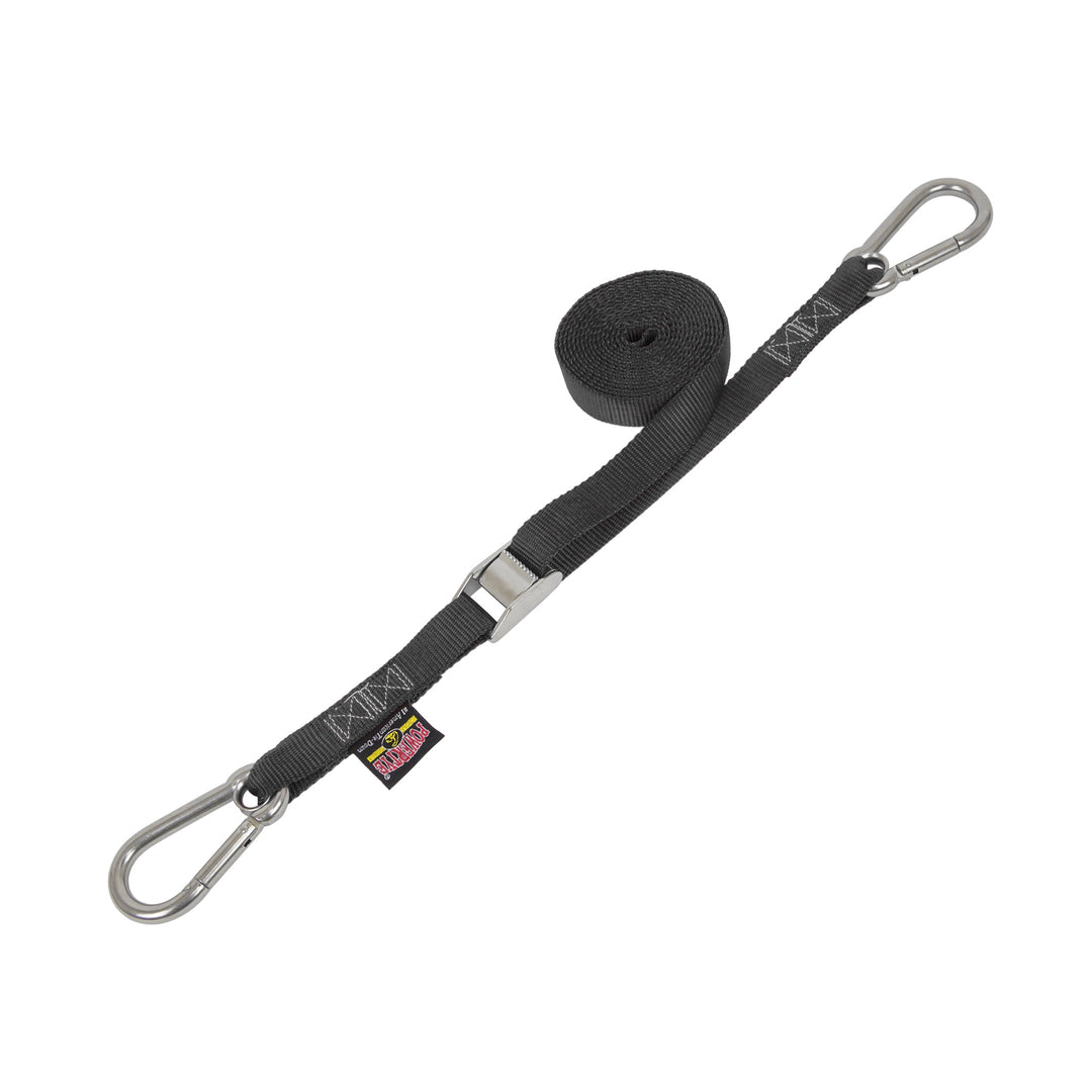 1in STAINLESS CAM BUCKLE TIE - DOWN with STAINLESS CARABINER HOOKS (each) - PowerTye#color_black
