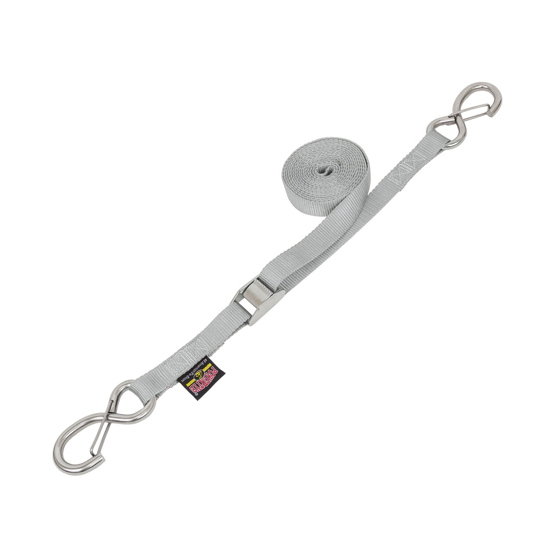 1in STAINLESS CAM BUCKLE TIE - DOWN with STAINLESS LATCH HOOKS (each) - PowerTye#color_silver