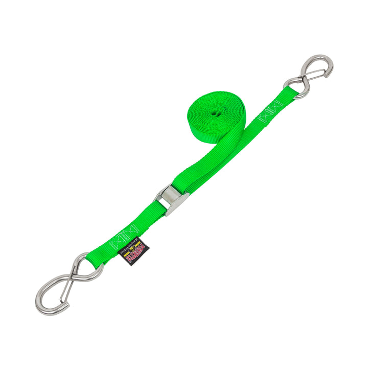 1in STAINLESS CAM BUCKLE TIE - DOWN with STAINLESS LATCH HOOKS (each) - PowerTye#color_green