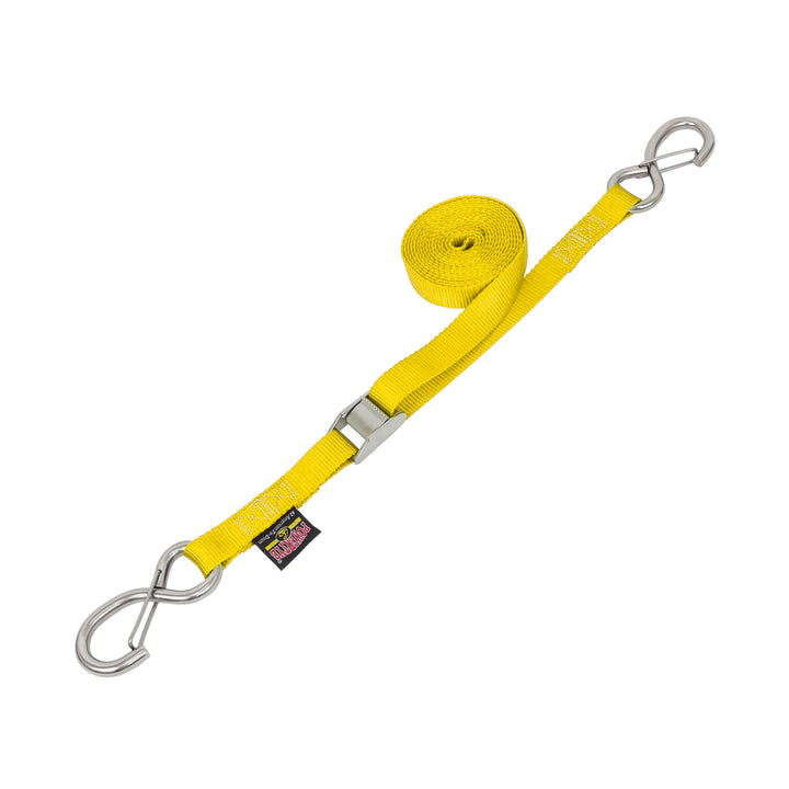 1in STAINLESS CAM BUCKLE TIE - DOWN with STAINLESS LATCH HOOKS (each) - PowerTye#color_yellow