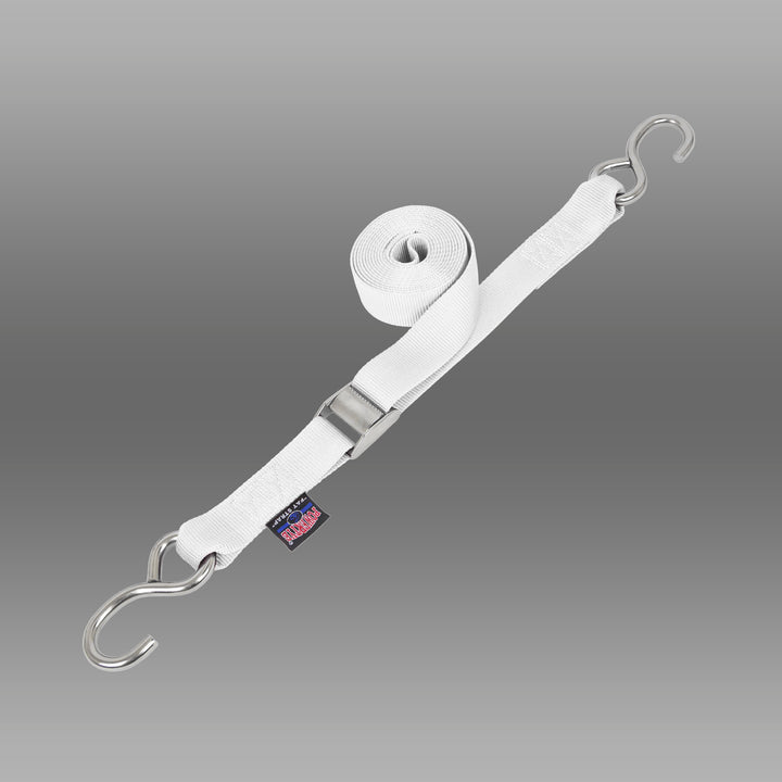 PowerTye 1.5in STAINLESS - CAM BUCKLE - TIE - DOWN with STAINLESS S-HOOKS (each)#color_white