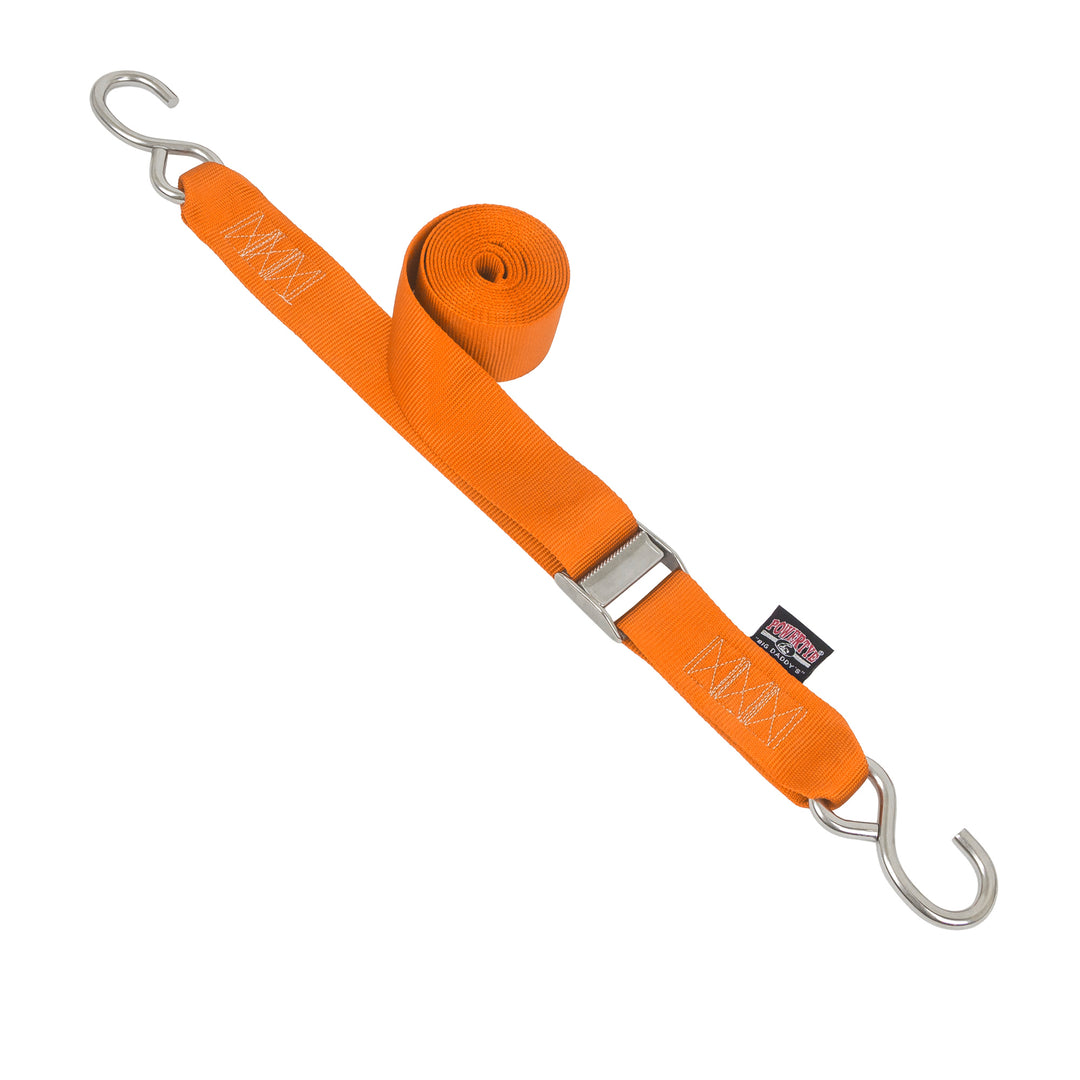 2in Stainless Steel Cam Buckle Straps with stainless s-hooks for boats, marine and cargo#color_orange