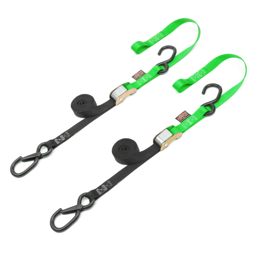 1in x 6ft CAM BUCKLE SOFT-TYE TIE-DOWNS, 1 LATCH HOOK (pair) - PowerTye#color_black-green