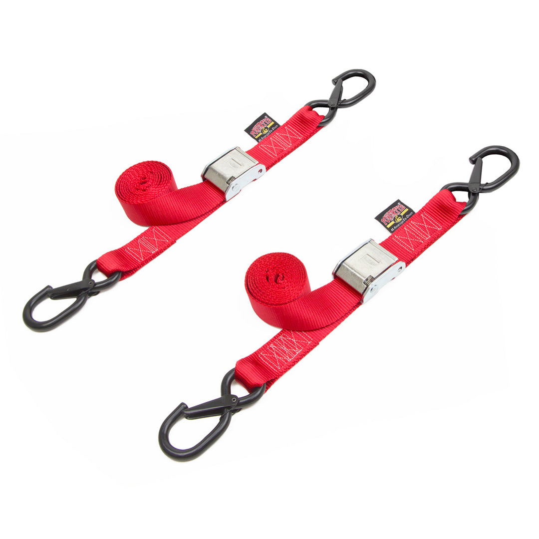 1.5in x 5.5ft CAM BUCKLE TIE-DOWN STRAPS, LATCH HOOKS (pair) - PowerTye#color_red
