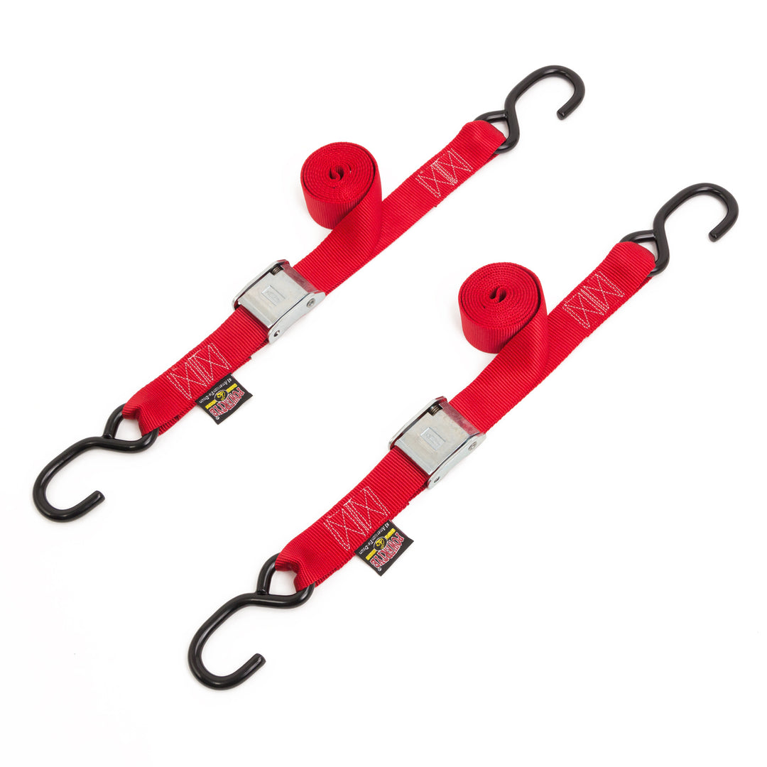1.5in x 5.5ft CAM BUCKLE TIE-DOWN STRAPS, S-HOOKS (pair) - PowerTye#color_red