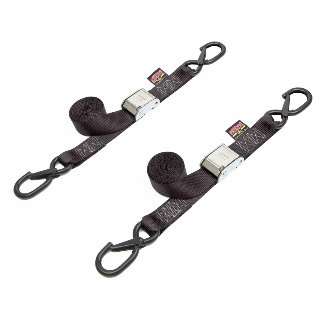 1.5in x 5.5ft CAM BUCKLE TIE-DOWN STRAPS, LATCH HOOKS (pair) - PowerTye#color_black