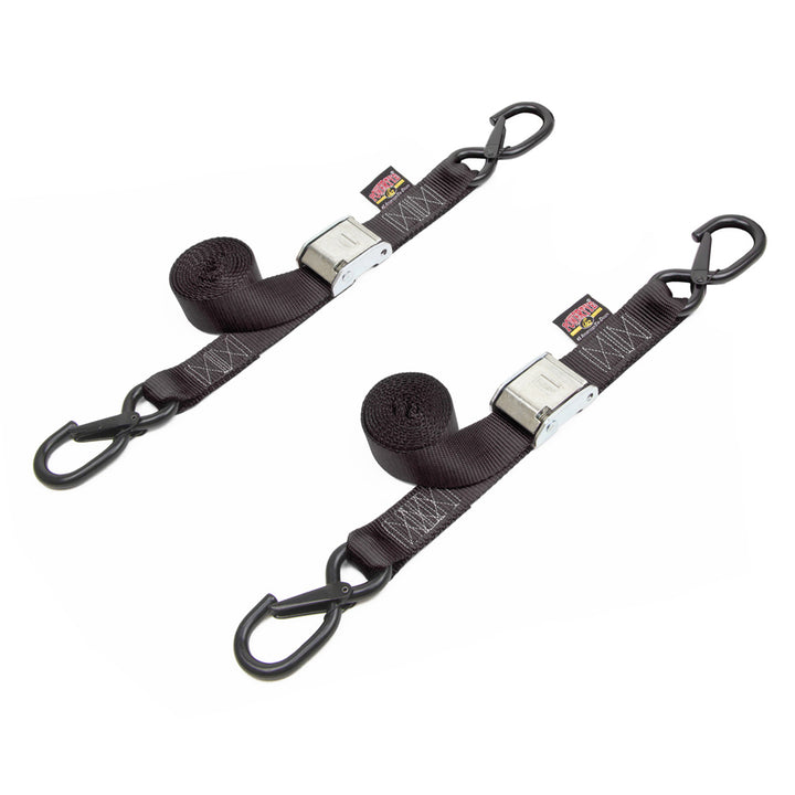 1.5in x 5.5ft CAM BUCKLE TIE-DOWN STRAPS, LATCH HOOKS (pair) - PowerTye#color_black