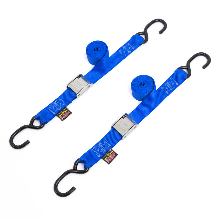 1.5in x 5.5ft CAM BUCKLE TIE-DOWN STRAPS, S-HOOKS (pair) - PowerTye#color_blue