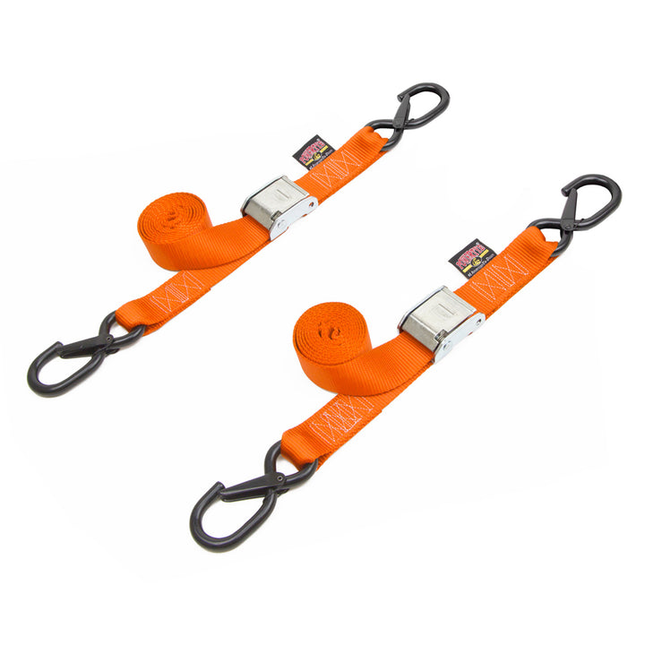 1.5in x 5.5ft CAM BUCKLE TIE-DOWN STRAPS, LATCH HOOKS (pair) - PowerTye#color_orange