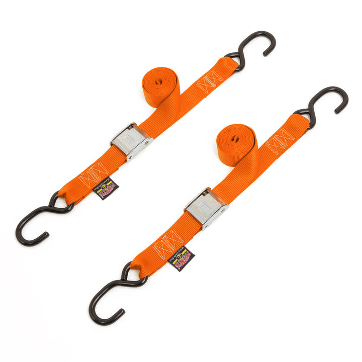 1.5in x 5.5ft CAM BUCKLE TIE-DOWN STRAPS, S-HOOKS (pair) - PowerTye#color_orange