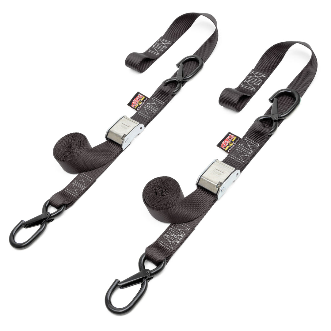 1.5in x 6ft CAM BUCKLE SOFT - TYE TIE-DOWN, LATCH HOOKS (pair) - PowerTye#color_black-black