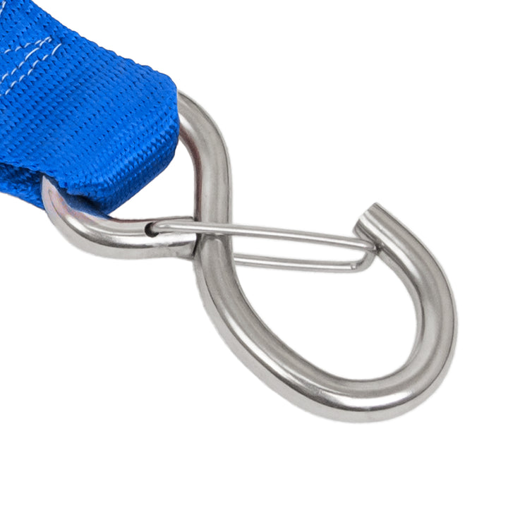 PowerTye 2in STAINLESS STEEL RATCHET STRAPS with STAINLESS LATCH HOOKS CLOSE-UP#color_blue