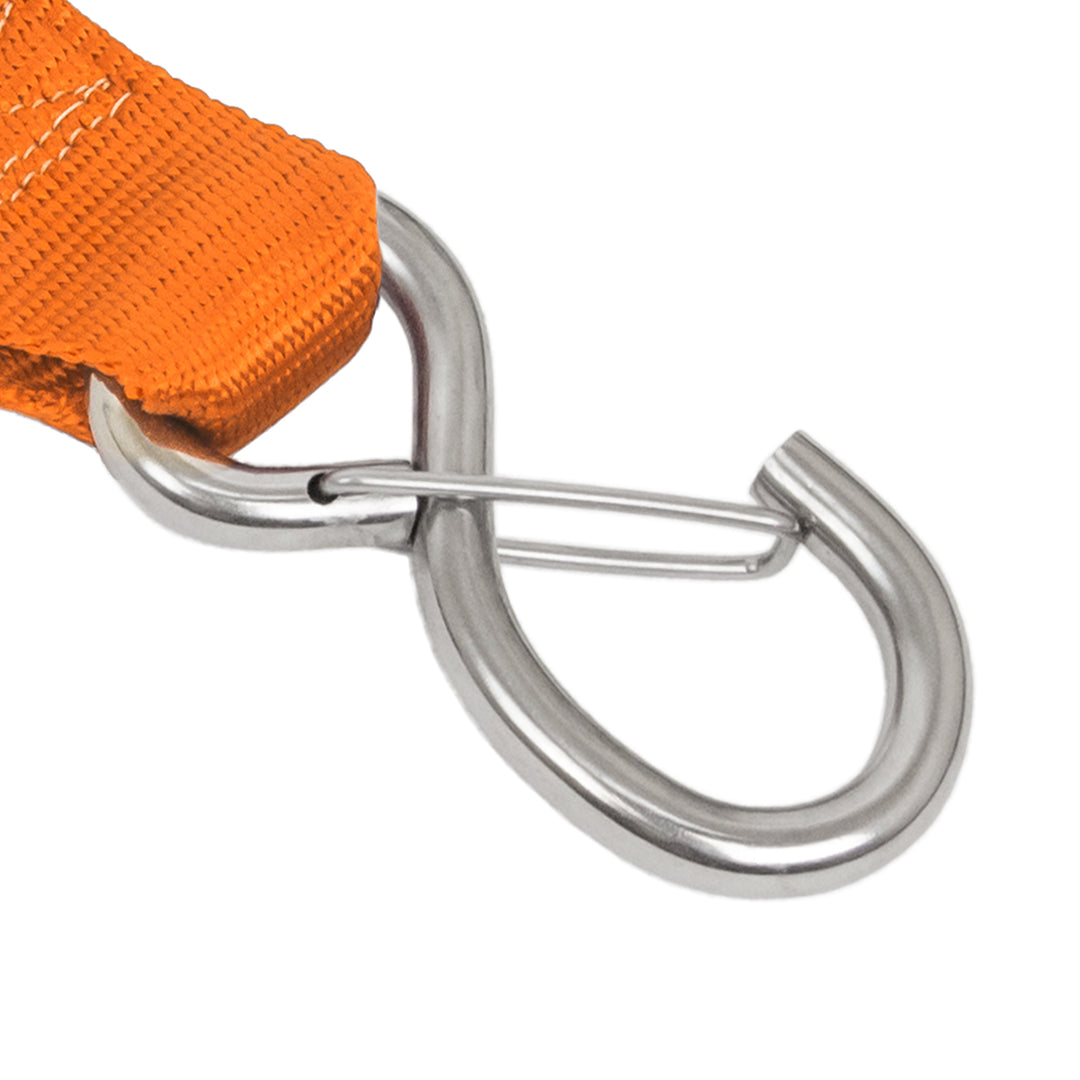 PowerTye 2in STAINLESS STEEL RATCHET STRAPS with STAINLESS LATCH HOOKS CLOSE-UP#color_orange