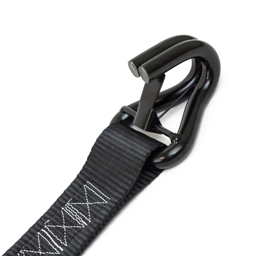 PowerTye 2in Industrial Straight Ratchet, J-Hooks with Latch, for heavy duty cargo, UTV lawnmowers, equipment