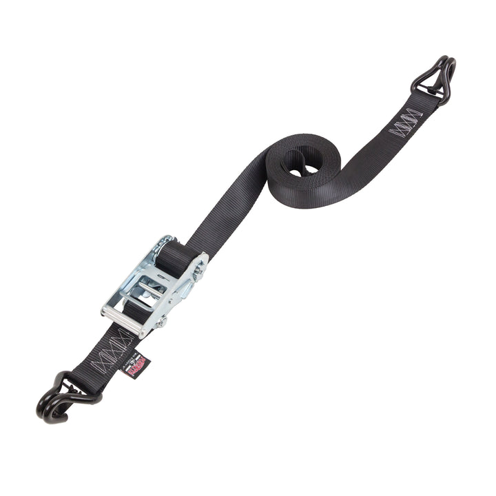 PowerTye 2in Industrial Straight Ratchet, J-Hooks with Latch, for heavy duty cargo, UTV lawnmowers, equipment