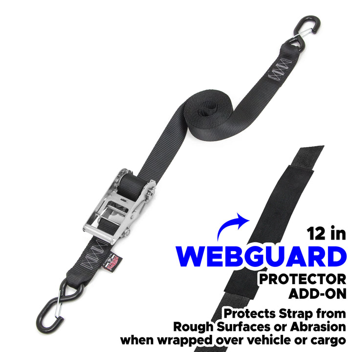 PowerTye 2in Industrial Ratchet with Latch Hooks for heavy duty cargo, UTV lawnmowers, equipment