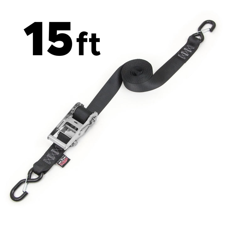 PowerTye 2in Industrial Ratchet with Latch Hooks for heavy duty cargo, UTV lawnmowers, equipment#length_15-ft
