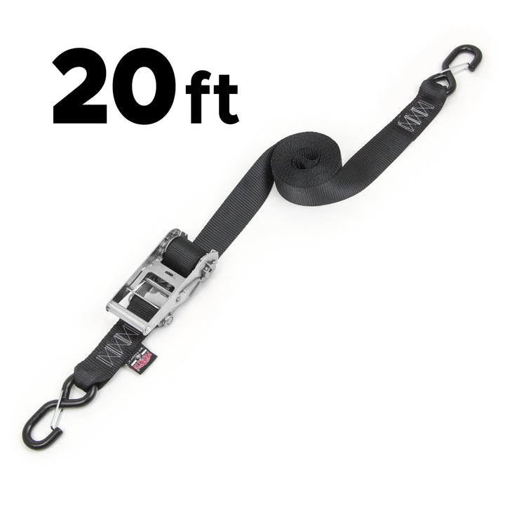 PowerTye 2in Industrial Ratchet with Latch Hooks for heavy duty cargo, UTV lawnmowers, equipment#length_20-ft