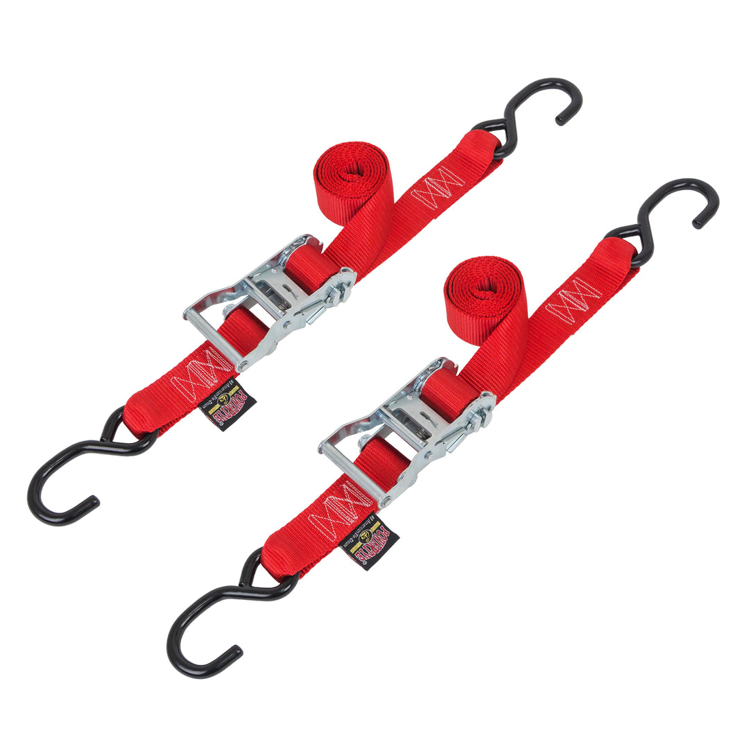 1.5in x 6ft Ratchet Tie-Down Strap, S-Hooks, for motorcycles, off-road, cargo, Made in USA#color_red