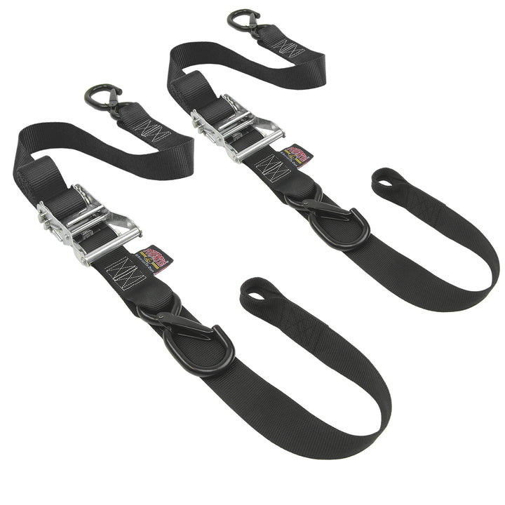 1.5in x 6.5ft FAT STRAP SOFT-TYE RATCHET TIE-DOWN with LATCH HOOKS (pair) - PowerTye #color_black-black