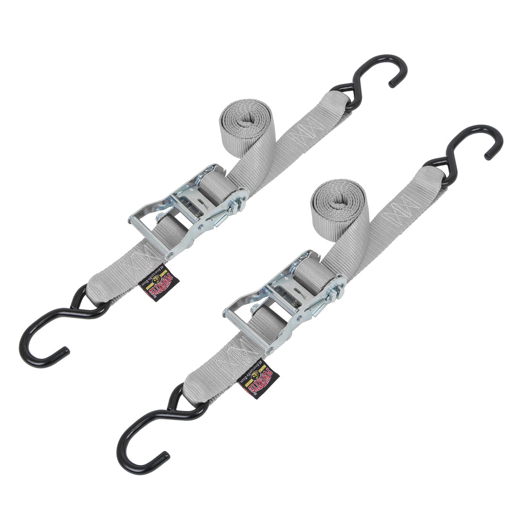 1.5in x 6ft Ratchet Tie-Down Strap, S-Hooks, for motorcycles, off-road, cargo, Made in USA#color_silver