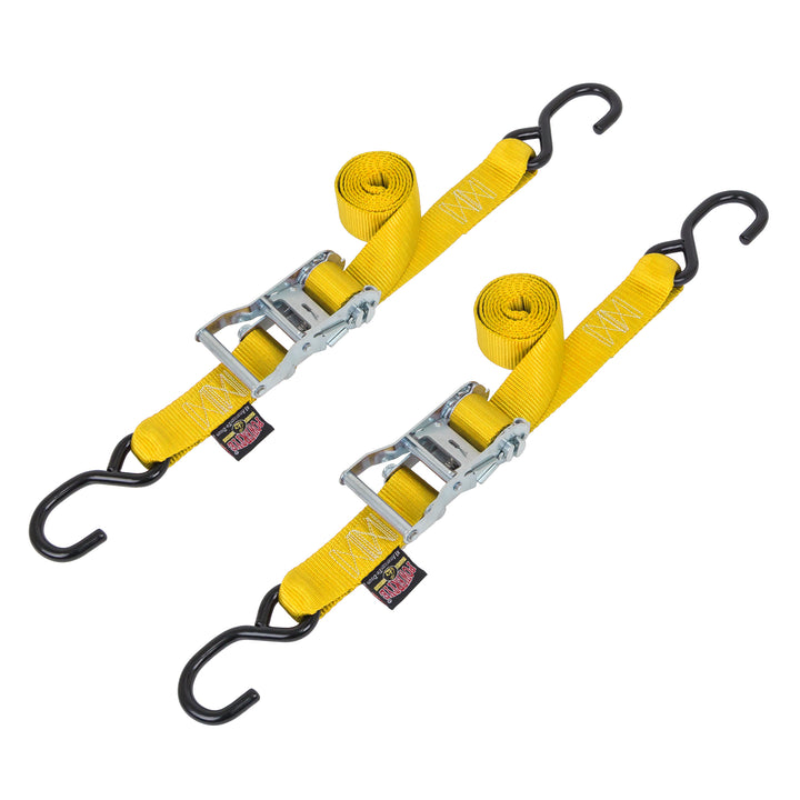 1.5in x 6ft Ratchet Tie-Down Strap, S-Hooks, for motorcycles, off-road, cargo, Made in USA#color_yellow