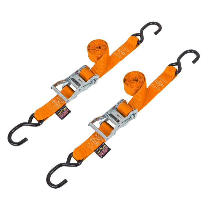 1.5in x 6ft Ratchet Tie-Down Strap, S-Hooks, for motorcycles, off-road, cargo, Made in USA#color_orange