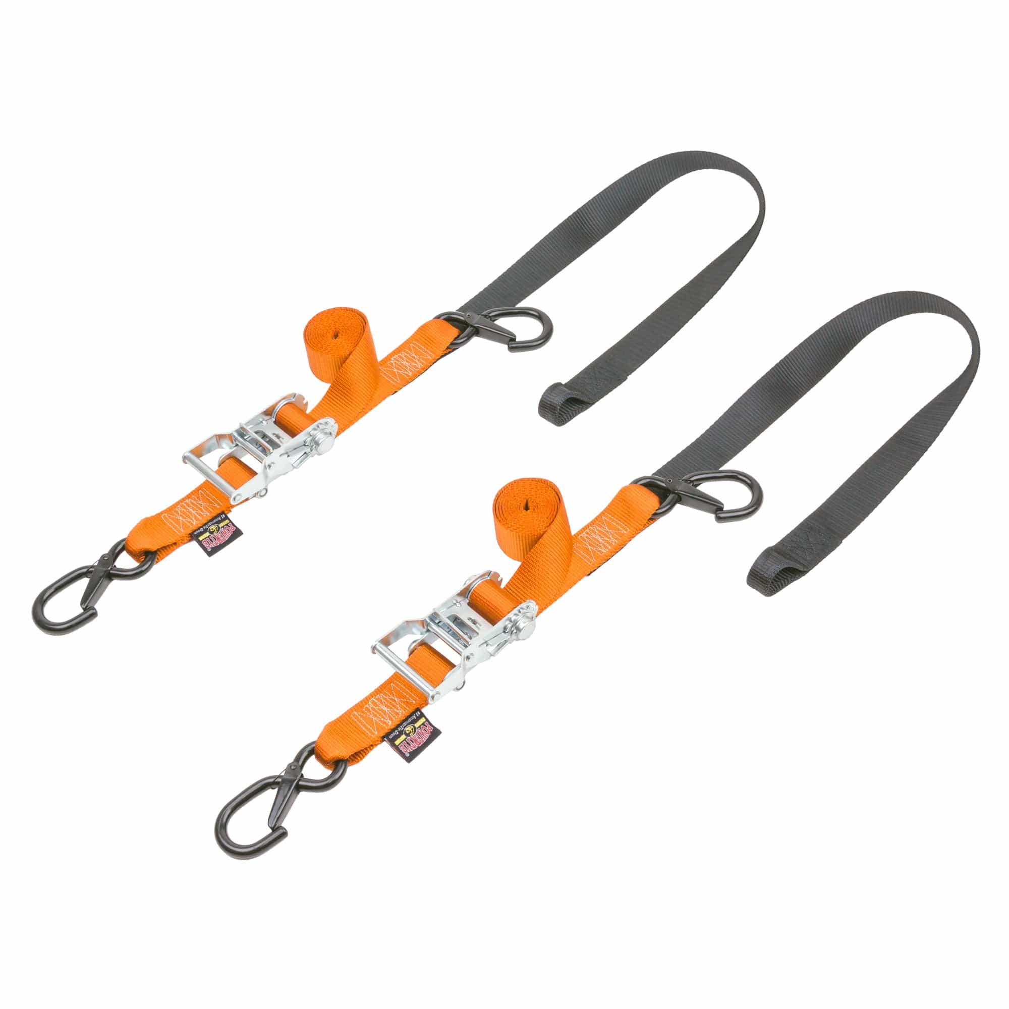1.5in Ratchet Strap with Soft-Tye and Latch Hooks for motorcycles, atvs, scooters and cargo#color_orange-black