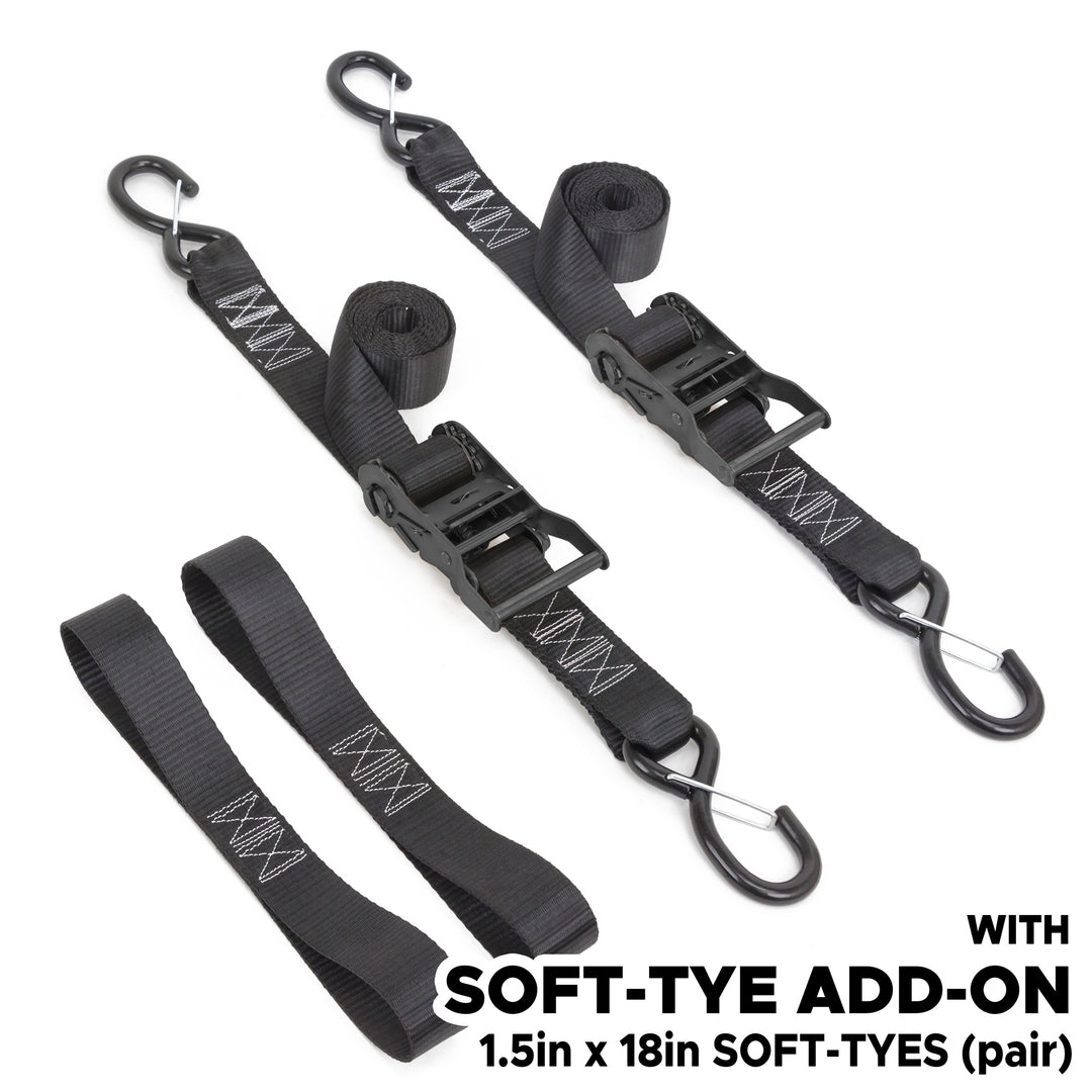 PowerTye *BOGO* 1.5in x 6ft BLACK RATCHET TIE - DOWNS, LATCH HOOKS (pair)#add-on_add-soft-tyes-5