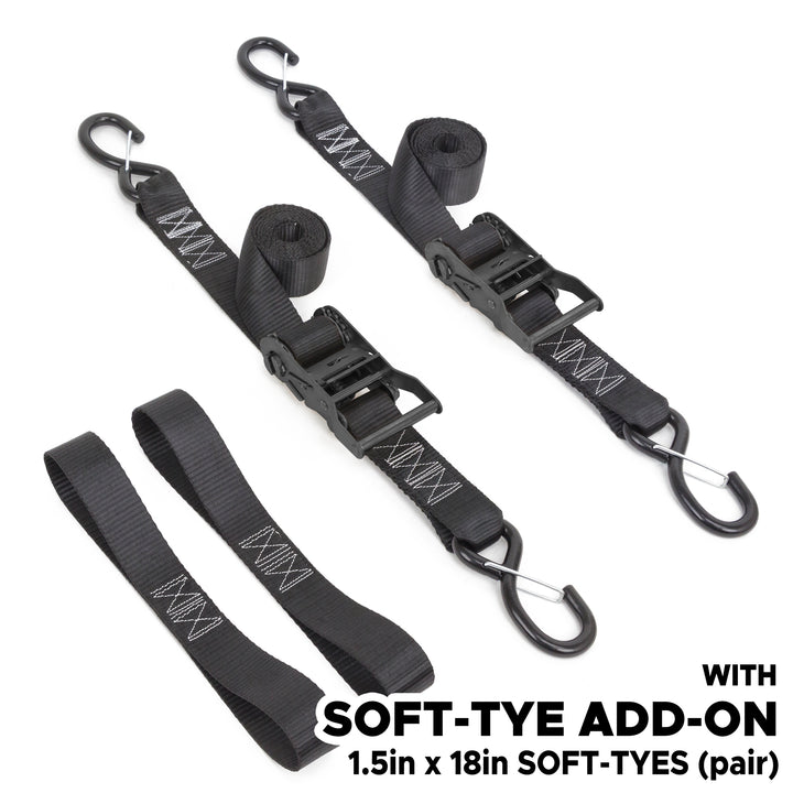 PowerTye *BOGO* 1.5in x 6ft BLACK RATCHET TIE - DOWNS, LATCH HOOKS (pair)#add-on_add-soft-tyes-5