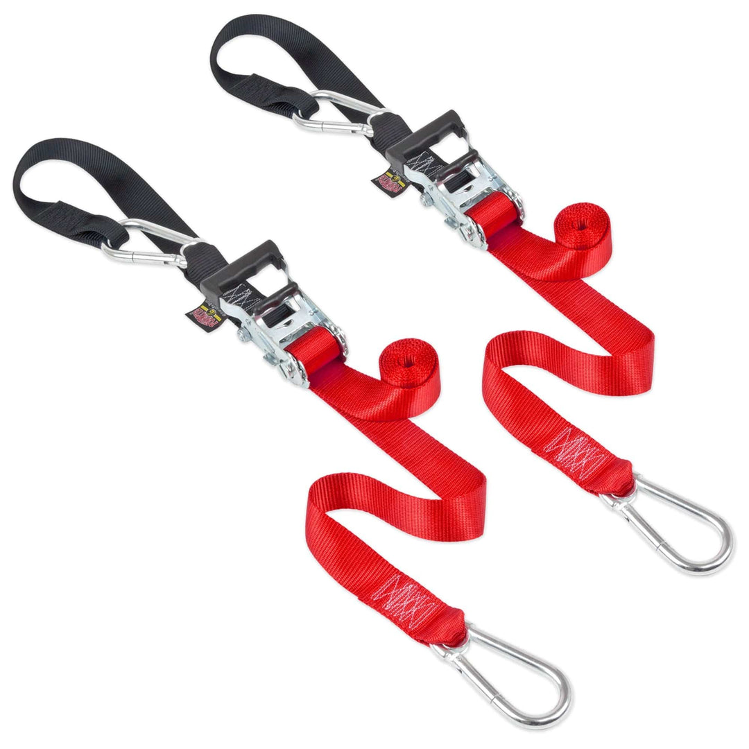 1.5in Carabiner Soft-Tye Ratchet Strap, Red#color_red-black