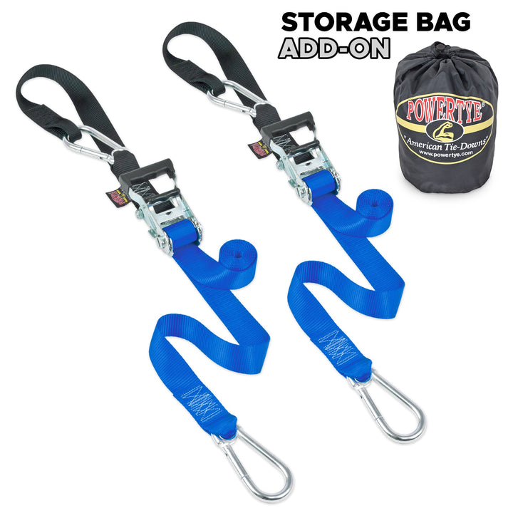 1.5in Carabiner Soft-Tye Ratchet Strap with bag#color_blue-black