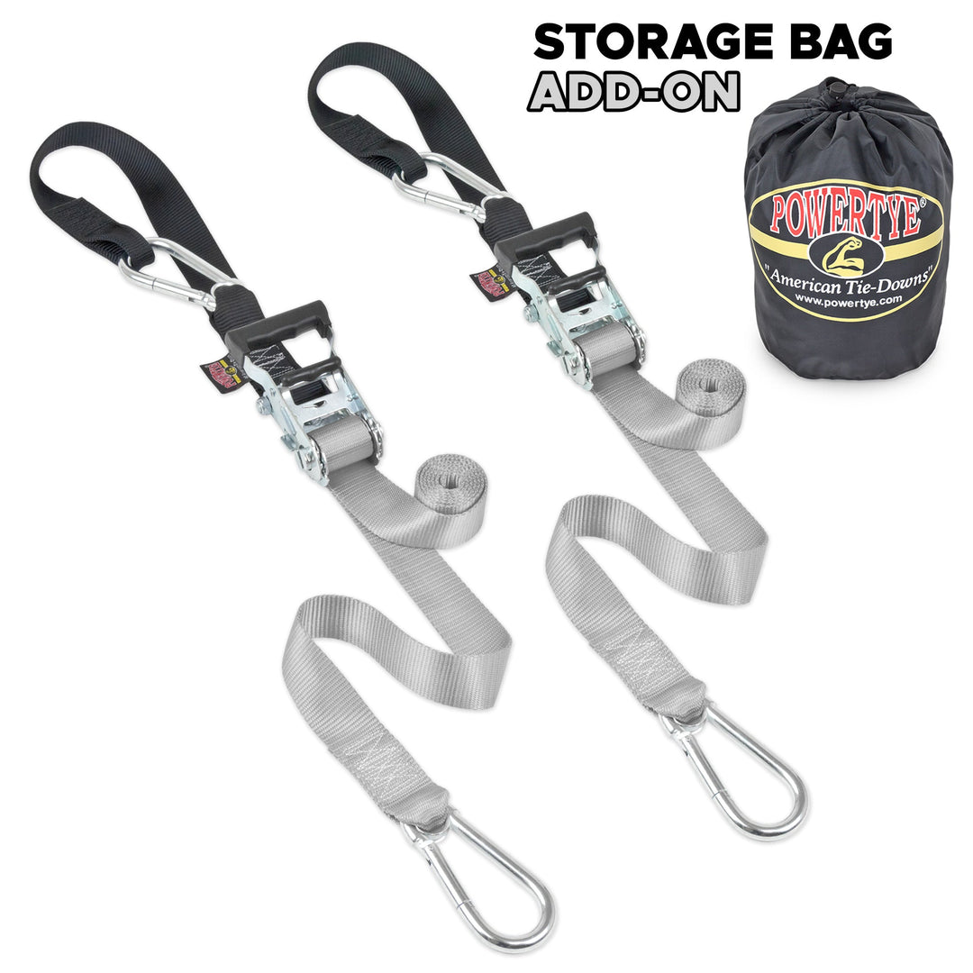 1.5in Carabiner Soft-Tye Ratchet Strap with bag#color_silver-black