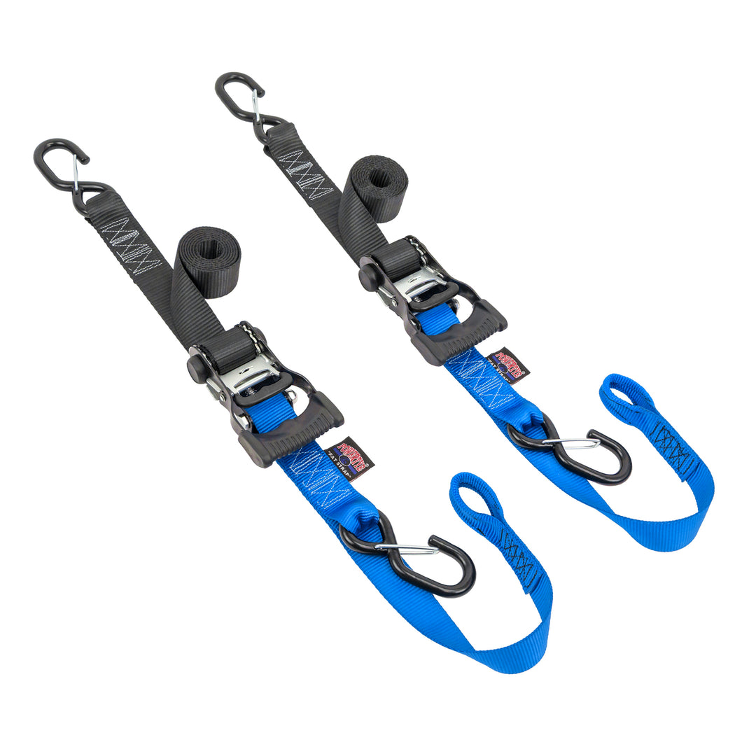*BOGO* 1.5in x 6.5ft ERGONOMIC SOFT - TYE RATCHET TIE - DOWNS, LATCH HOOKS (pair) - PowerTye#color_black-blue