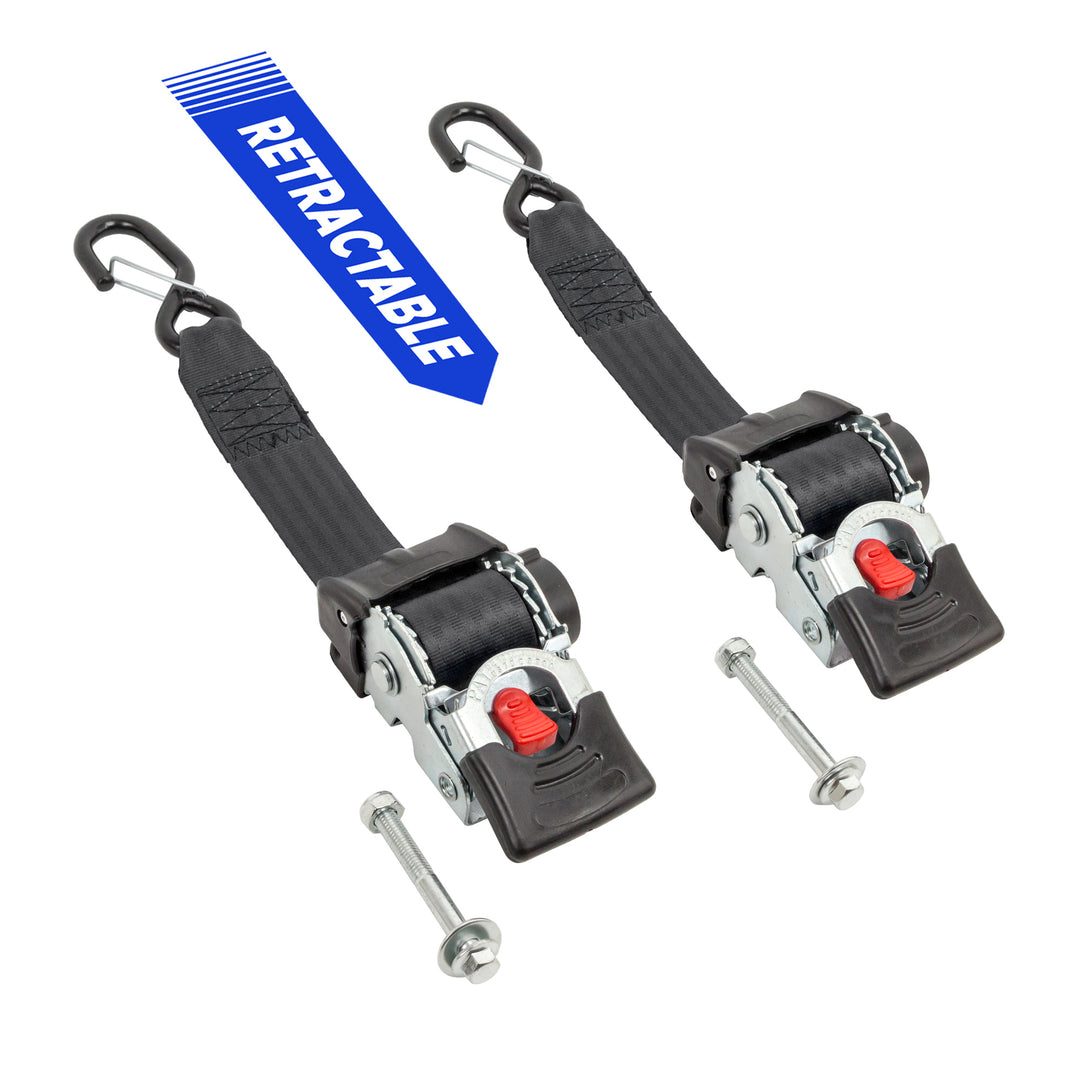 PowerTye 2in x 6ft RETRACTOR RATCHET TIE - DOWNS with MOUNTING BOLT & LATCH HOOK#color_black