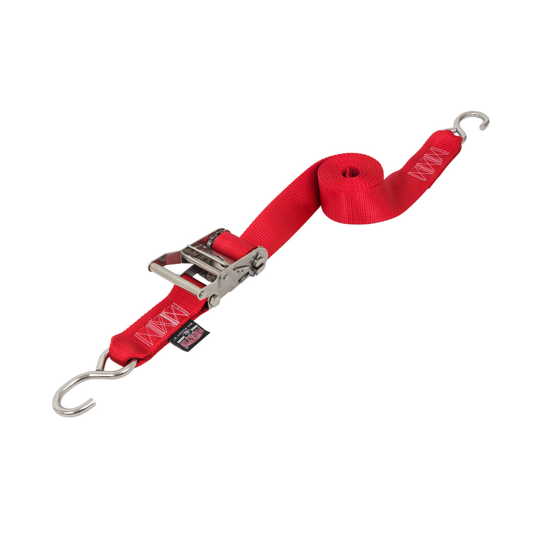 PowerTye 2in STAINLESS STEEL RATCHET STRAPS with STAINLESS S-HOOKS#color_red