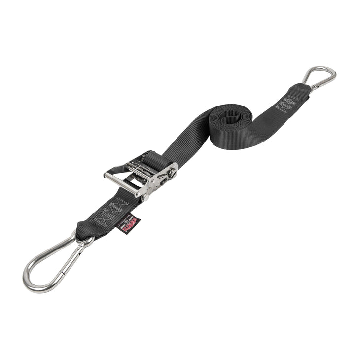 PowerTye 2in STAINLESS STEEL RATCHET STRAPS with STAINLESS CARABINER HOOKS#color_black